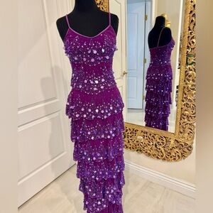 Glamorous Attitudes by Debra hand, beaded Purple‎ Sequin Layered Dress
